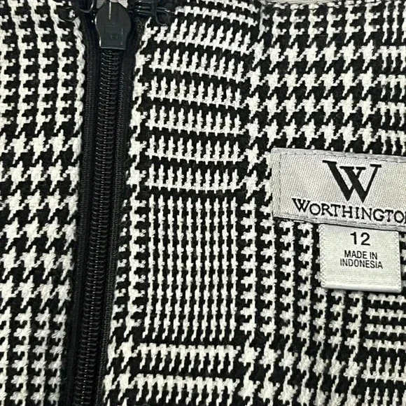 WORTHINGTON PENCIL SKIRT BLACK WHITE PLAID HIGH WAIST P STRETCH SIZE 12 LARGE - Picture 11 of 12